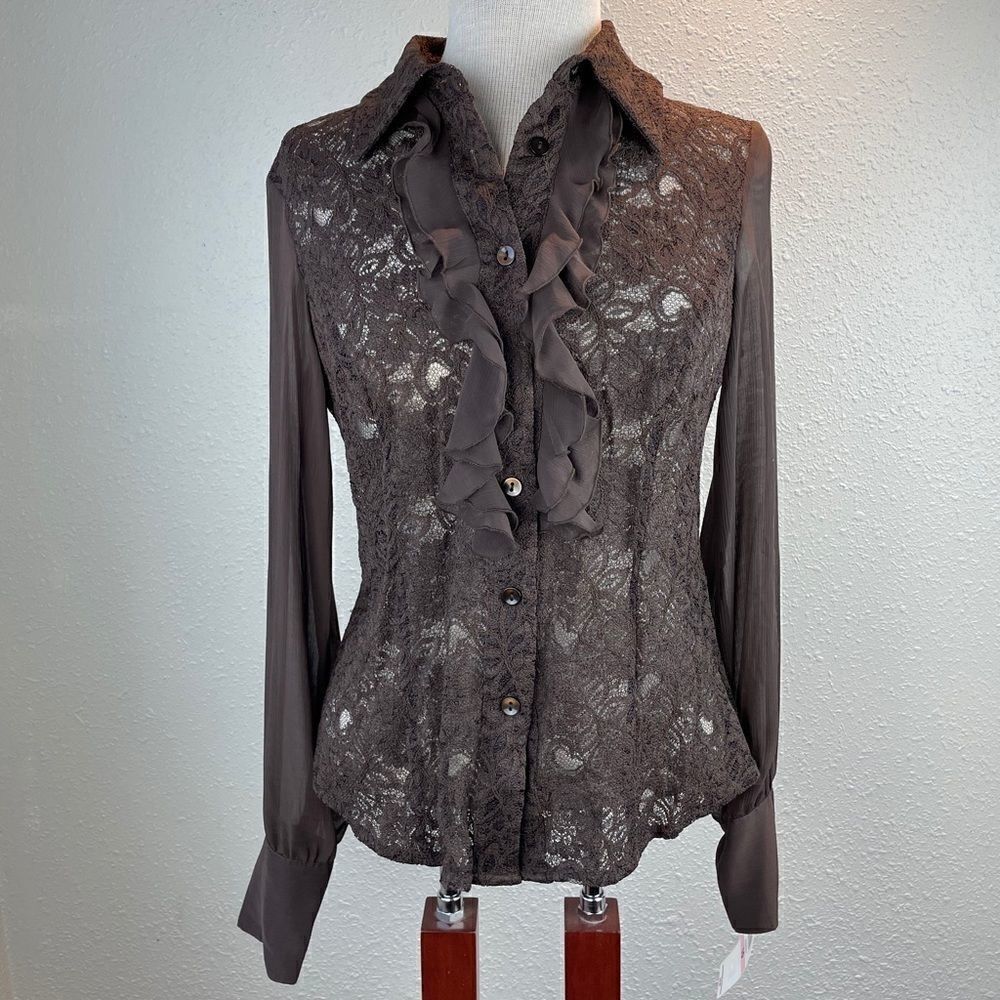 NWT Bandolino Brown Button Down Shirt Size M